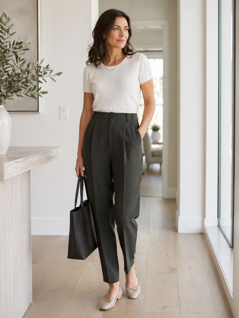Zara High Rise Wide Leg Trousers Brown Pleated Front Size XL